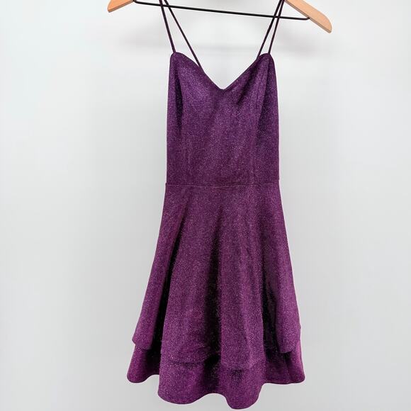 City Studio Dresses & Skirts - Purple Glitter Lace Up Skater Mini Dress SZ 7 HOCO Homecoming Semi Formal Glam